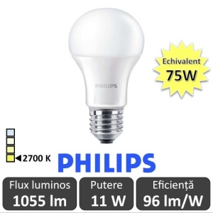 Bec LED Philips - CorePro LED bulb 11W A60 230V E27 alb-cald