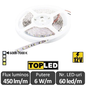 Bandă LED flexibilă - SMD2835 6W/m 12V rolă 5m alb-rece