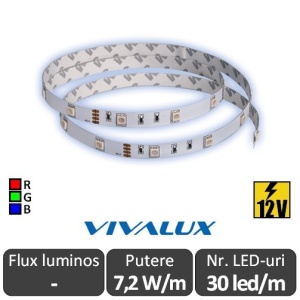 Bandă LED flexibilă - Vivalux RGB Mega LED 7,2W/m 12V rolă 5m RGB