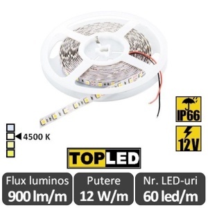 Bandă LED flexibilă - SMD5050 12W/m 12V IP66 rolă 5m alb-neutru