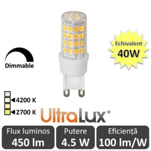 Bec LED Ultralux - Capsula LED G9 4.5W 230V alb-cald/alb-neutru