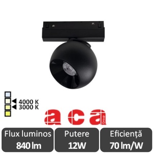 ACA Proiector șina magnetică IONA 12W 3000/4000K Alb/Negru