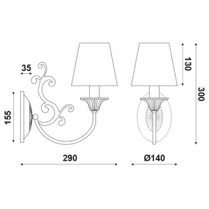 APLICA ACA LIGHTING EG169881WB METAL ALB PATINAT TEXTIL MULTICOLOR E14