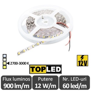 Bandă LED flexibilă - SMD5050 12W/m 12V rolă 5m alb-cald