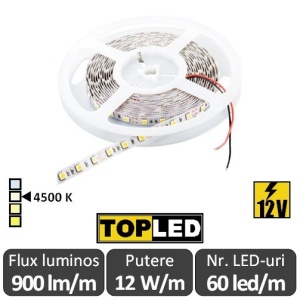 Bandă LED flexibilă - SMD5050 12W/m 12V rolă 5m alb-neutru