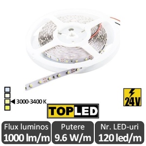 Bandă LED flexibilă - SMD2835 9,6W/m 24V rolă 5m alb-cald