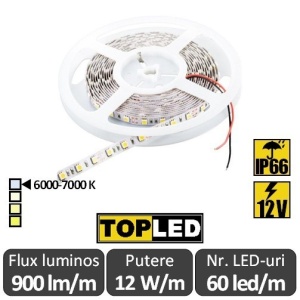 Bandă LED flexibilă - SMD5050 12W/m 12V IP66 rolă 5m alb-rece