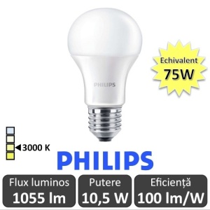 Bec LED Philips - CorePro LED bulb 10,5W A60 230V E27 alb-cald