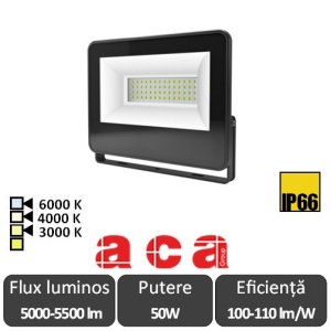 Aca Lighting - Proiector LED de Exterior 50W IP66 3000/4000 sau 6000 K Negru