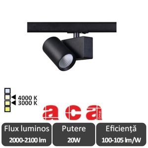 ACA Reflector interior șină LISOR 20W 3000/4000K Alb sau Negru
