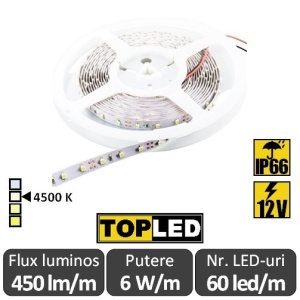 Bandă LED flexibilă - SMD2835 6W/m 12V IP66 rolă 5m alb-neutru