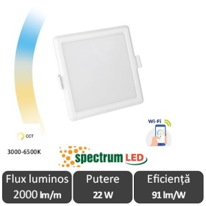 Spot Pătrat Smart Spectrum WIFI CCT 22W