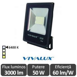 Vivalux - Proiector HELIOS LED de Exterior 50W IP65 6400K Alb-Rece Culoare Negru