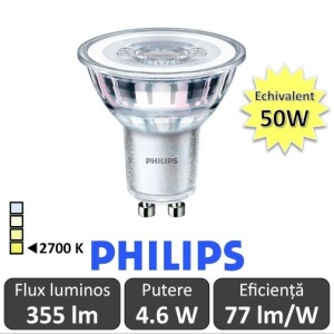Bec LED Philips - CorePro LEDspotMV 4,6-50W GU10 827 36D alb-cald