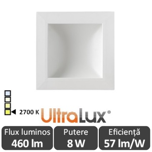 Downlight Led Pătrat Lumină Indirectă 8W 2700K ( Alb-Cald )