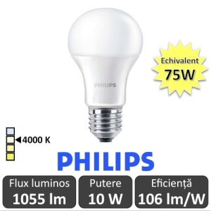 Bec LED Philips - CorePro LED bulb 10W A60 230V E27 alb-neutru