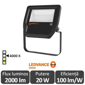 Osram Ledvance - Proiector LED de Exterior 20W IP65 4000K Alb-Neutru BK