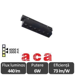 ACA Proiector liniar șina magnetică MEYE 6W 3000/4000K Alb/Negru