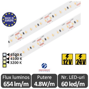 Bandă LED flexibilă SMD2216 4.8W/m IP20 60led/m 12-24V