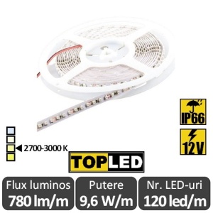 Bandă LED flexibilă - SMD2835 9,6W/m 12V IP66 rolă 5m alb-cald