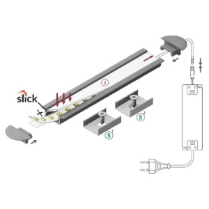 Profil LED încastrat BEGTIN 12, aluminiu anodizat, lungime 2m