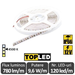 Bandă LED flexibilă - SMD2835 9,6W/m 12V IP66 rolă 5m alb-neutru