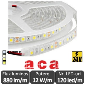 Bandă LED flexibilă - SMD2835 12W/m 24V rolă 5m alb-rece