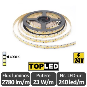 Bandă LED flexibilă - SMD2835 23W/m 240led/m CRI90 24V rolă 5m alb-neutru