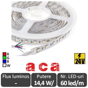 Bandă LED flexibilă - SMD5050 14.4W/m 24V rolă 5m RGB+White 3000K