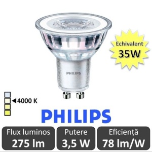 Bec LED Philips - CorePro LEDspotMV 3.5W GU10 840 36D alb-neutru