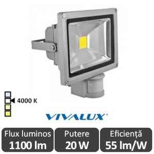Vivalux - Proiector Solid LED de Exterior cu senzor 20W IP65 4000K