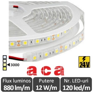 Bandă LED flexibilă - SMD2835 12W/m 24V rolă 5m alb-cald