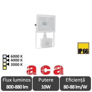 Aca Lighting - Proiector LED de Exterior cu senzor 10W IP66 3000/4000 sau 6000K Alb sau Negru