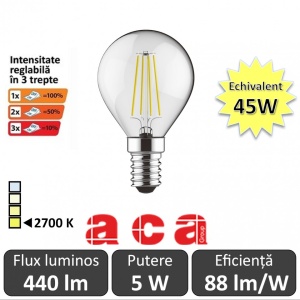 Bec LED Dimabil in 3 trepte Retro Filament 5W 230V E14 alb-cald