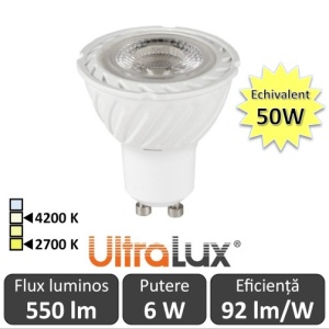 Bec LED SPOT COB GU10 6W GU10 2700K 38D alb-cald/alb-neutru