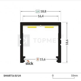 Profil LED aparent SMART 16, negru, lungime 2m