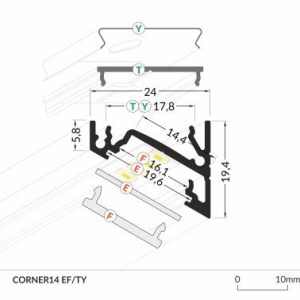 Profil LED de colț CORNER 14, negru, lungime 2m