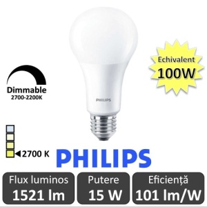 Bec LED Philips - Master LED bulb frosted DimTone 15W A67 230V E27 alb-cald