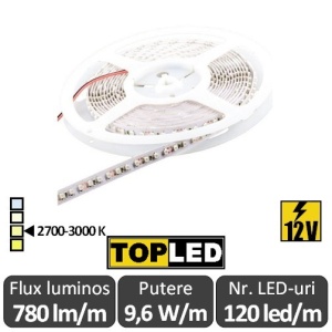 Bandă LED flexibilă - SMD2835 9,6W/m 12V rolă 5m alb-cald