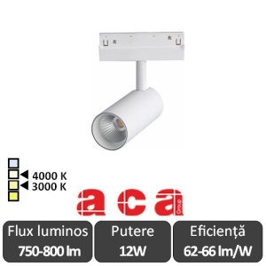 ACA Proiector șina magnetică HUBE 12W 3000/4000K Alb/Negru