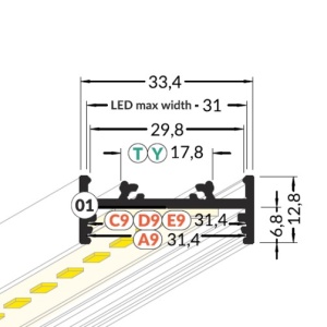 Profil LED aparent VARIO 30-01, aluminiu anodizat, lungime 2m