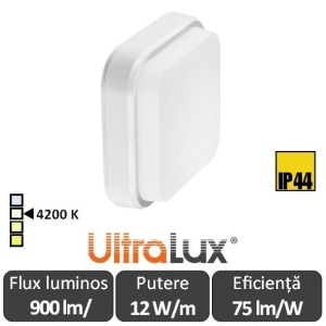 Ultralux Plafonieră Led 12W IP44, alb, LBH1242