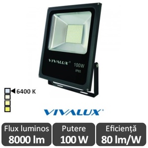 Vivalux - Proiector HELIOS LED de Exterior 100W IP66 6400K Alb-Rece Culoare Negru