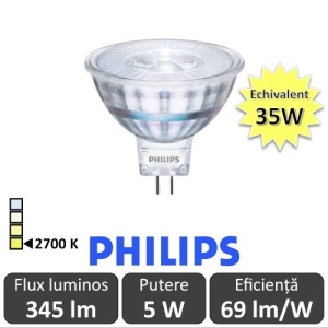 Bec LED Philips - LED spot classic LV MR16 5W GU5.3 12V 36D alb-cald