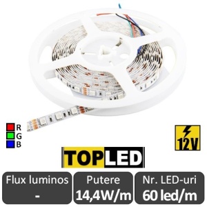 Bandă LED flexibilă - Top Led SMD5050 RGB 14.4W/m 12V rolă 5m