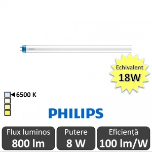 Tub LED Philips CorePro LEDtube 600mm 8W 865 C 230V Glass, alb-rece
