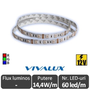 Bandă LED flexibilă - Vivalux RGB Mega LED 14,4W/m 12V rolă 5m RGB