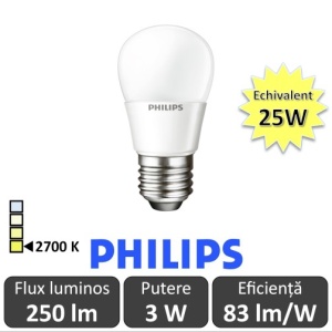 Bec LED Philips - LEDluster 3W P48 FR 230V E27 alb-cald