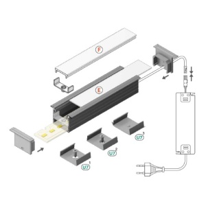 Profil LED încastrat LINEA IN 20, aluminiu anodizat, lungime 2m