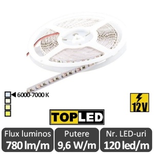 Bandă LED flexibilă - SMD2835 9,6W/m 12V rolă 5m alb-rece
